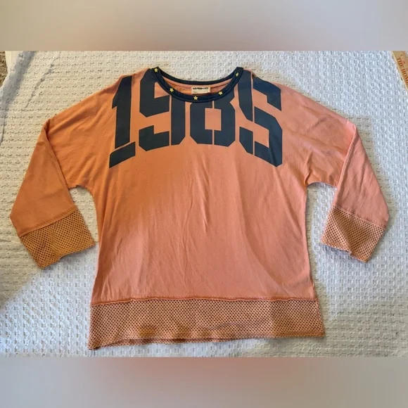 Free People | We The Free Courtside 1985 Graphic Long Sleeve Tee | Peach | M & L - Picture 2 of 8